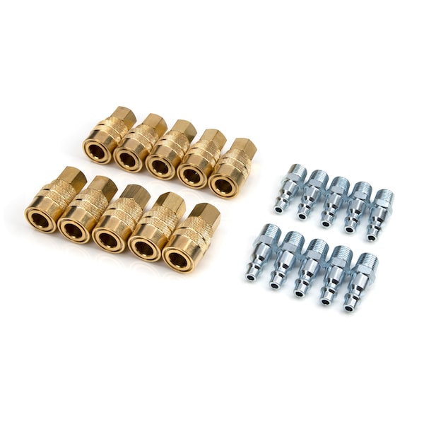 20-Piece 1/4" NPT Solid Brass Coupler and Steel Plug Pack